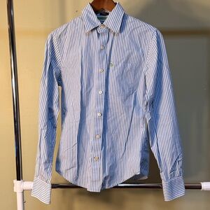 Y2K Abercrombie & Fitch Blue and White Striped Shirt